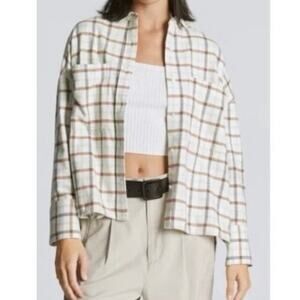 Everlane Plaid Boxy Button Down Flannel Shirt Shacket Women's XS Brown